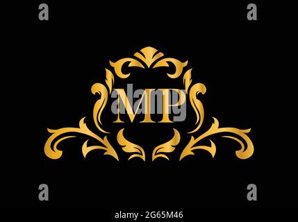 Luxury Alphabet letters MP. Golden Floral alphabet . Monogram initials perfectly for wedding invitations, greeting card, logo, and other design. Stock Vector