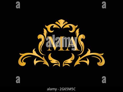 Luxury Alphabet letters MA. Golden Floral alphabet . Monogram initials perfectly for wedding invitations, greeting card, logo, and other design. Stock Vector
