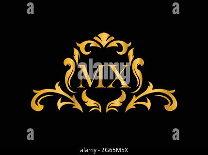 Luxury Alphabet letters MX. Golden Floral alphabet . Monogram initials perfectly for wedding invitations, greeting card, logo, and other design. Stock Vector
