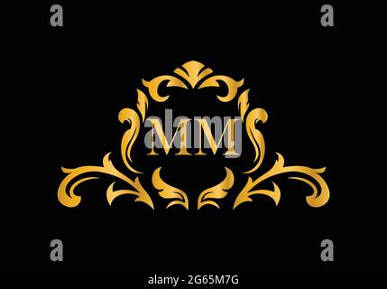 Luxury Alphabet letters MM. Golden Floral alphabet . Monogram initials perfectly for wedding invitations, greeting card, logo, and other design. Stock Vector