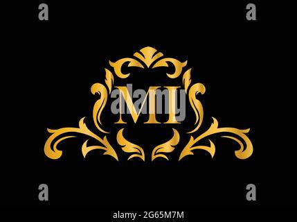 Luxury Alphabet letters MI. Golden Floral alphabet . Monogram initials perfectly for wedding invitations, greeting card, logo, and other design. Stock Vector