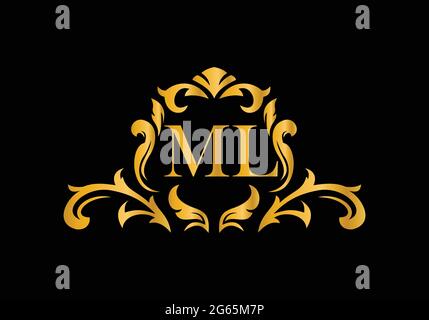 Luxury Alphabet letters ML. Golden Floral alphabet . Monogram initials perfectly for wedding invitations, greeting card, logo, and other design. Stock Vector