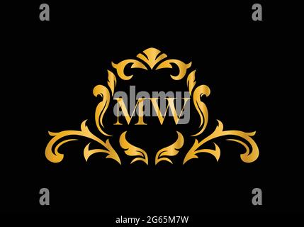 Luxury Alphabet letters MW. Golden Floral alphabet . Monogram initials perfectly for wedding invitations, greeting card, logo, and other design. Stock Vector