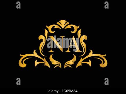 Luxury Alphabet letters NA. Golden Floral alphabet . Monogram initials perfectly for wedding invitations, greeting card, logo, and other design. Stock Vector