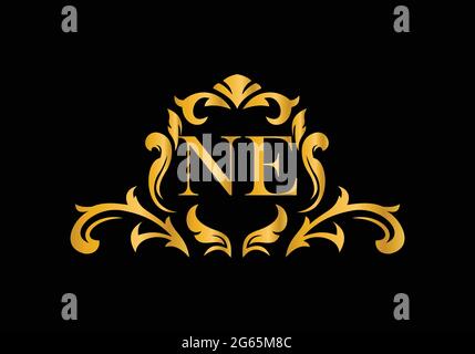 Luxury Alphabet letters NE. Golden Floral alphabet . Monogram initials perfectly for wedding invitations, greeting card, logo, and other design. Stock Vector