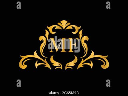 Luxury Alphabet letters MF. Golden Floral alphabet . Monogram initials perfectly for wedding invitations, greeting card, logo, and other design. Stock Vector