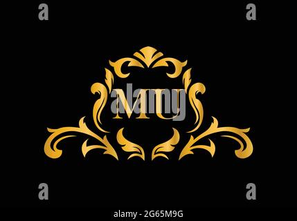 Luxury Alphabet letters MU. Golden Floral alphabet . Monogram initials perfectly for wedding invitations, greeting card, logo, and other design. Stock Vector