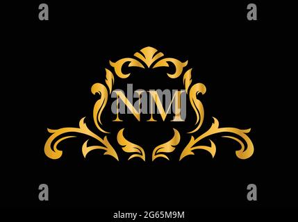 Luxury Alphabet letters NM. Golden Floral alphabet . Monogram initials perfectly for wedding invitations, greeting card, logo, and other design. Stock Vector