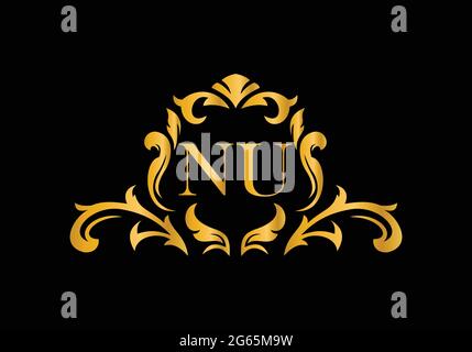 Luxury Alphabet letters NU. Golden Floral alphabet . Monogram initials perfectly for wedding invitations, greeting card, logo, and other design. Stock Vector