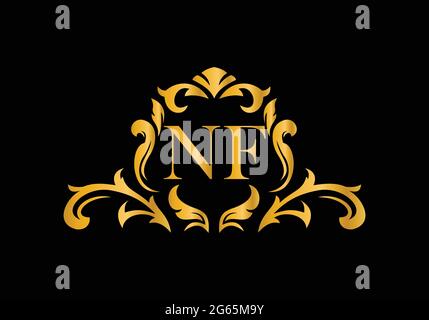 Luxury Alphabet letters NF. Golden Floral alphabet . Monogram initials perfectly for wedding invitations, greeting card, logo, and other design. Stock Vector