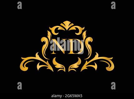 Luxury Alphabet letters ND. Golden Floral alphabet . Monogram initials perfectly for wedding invitations, greeting card, logo, and other design. Stock Vector
