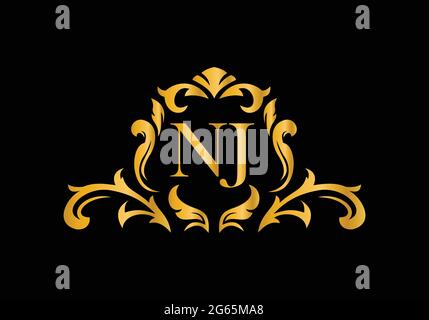 Luxury Alphabet letters NJ. Golden Floral alphabet . Monogram initials perfectly for wedding invitations, greeting card, logo, and other design. Stock Vector