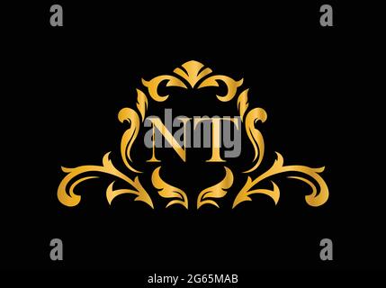 Luxury Alphabet letters NT. Golden Floral alphabet . Monogram initials perfectly for wedding invitations, greeting card, logo, and other design. Stock Vector