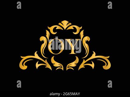 Luxury Alphabet letters OY. Golden Floral alphabet . Monogram initials perfectly for wedding invitations, greeting card, logo, and other design. Stock Vector