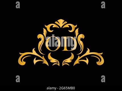 Luxury Alphabet letters OD. Golden Floral alphabet . Monogram initials perfectly for wedding invitations, greeting card, logo, and other design. Stock Vector