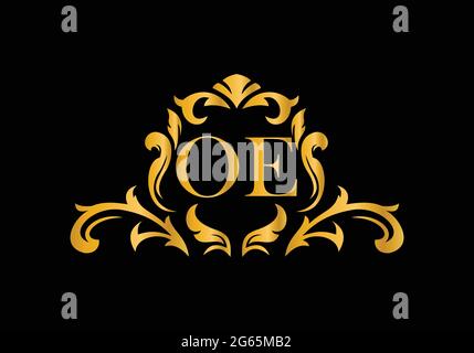 Luxury Alphabet letters OE. Golden Floral alphabet . Monogram initials perfectly for wedding invitations, greeting card, logo, and other design. Stock Vector