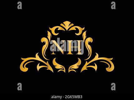 Luxury Alphabet letters NH. Golden Floral alphabet . Monogram initials perfectly for wedding invitations, greeting card, logo, and other design. Stock Vector