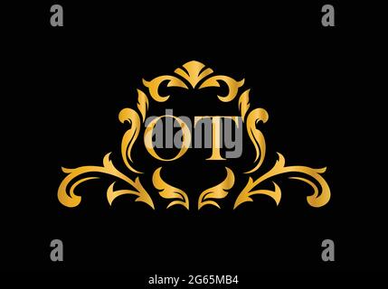 Luxury Alphabet letters OT. Golden Floral alphabet . Monogram initials perfectly for wedding invitations, greeting card, logo, and other design. Stock Vector