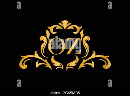 Luxury Alphabet letters OZ. Golden Floral alphabet . Monogram initials perfectly for wedding invitations, greeting card, logo, and other design. Stock Vector