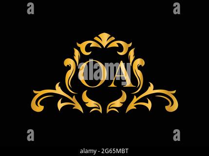 Luxury Alphabet letters OA. Golden Floral alphabet . Monogram initials perfectly for wedding invitations, greeting card, logo, and other design. Stock Vector