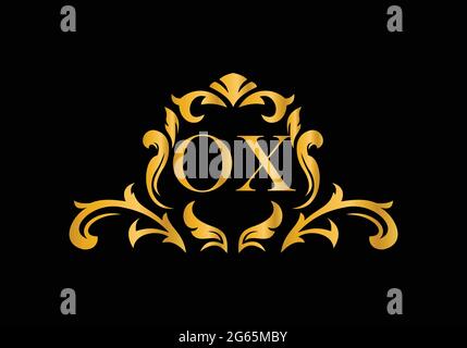 Luxury Alphabet letters OX. Golden Floral alphabet . Monogram initials perfectly for wedding invitations, greeting card, logo, and other design. Stock Vector