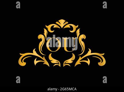 Luxury Alphabet letters OU. Golden Floral alphabet . Monogram initials perfectly for wedding invitations, greeting card, logo, and other design. Stock Vector