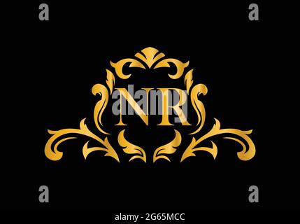 Luxury Alphabet letters NR. Golden Floral alphabet . Monogram initials perfectly for wedding invitations, greeting card, logo, and other design. Stock Vector