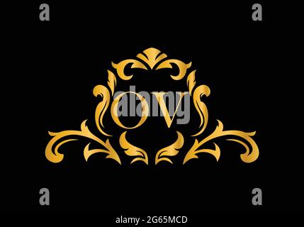 Luxury Alphabet letters OV. Golden Floral alphabet . Monogram initials perfectly for wedding invitations, greeting card, logo, and other design. Stock Vector