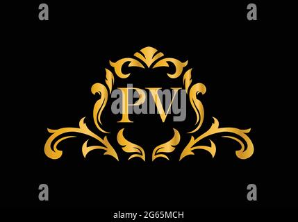 Luxury Alphabet letters PV. Golden Floral alphabet . Monogram initials perfectly for wedding invitations, greeting card, logo, and other design. Stock Vector