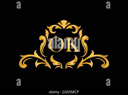 Luxury Alphabet letters OK. Golden Floral alphabet . Monogram initials perfectly for wedding invitations, greeting card, logo, and other design. Stock Vector