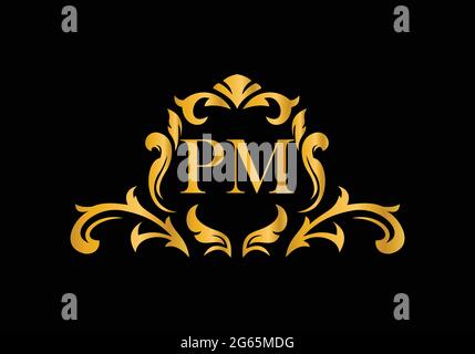 Luxury Alphabet letters PM. Golden Floral alphabet . Monogram initials perfectly for wedding invitations, greeting card, logo, and other design. Stock Vector