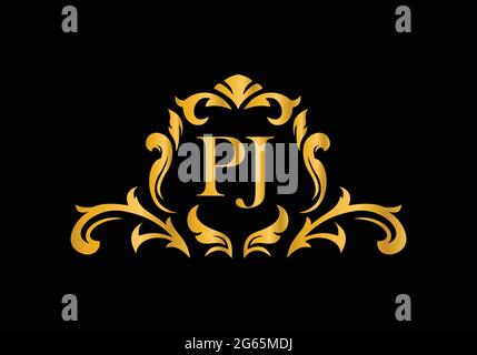 Luxury Alphabet letters PJ. Golden Floral alphabet . Monogram initials perfectly for wedding invitations, greeting card, logo, and other design. Stock Vector