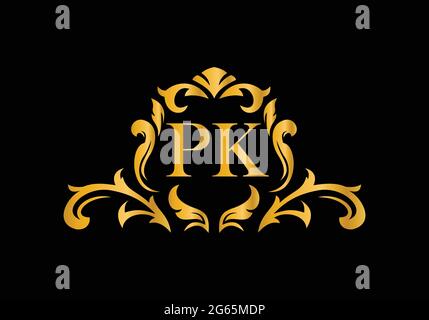 Luxury Alphabet letters PK. Golden Floral alphabet . Monogram initials perfectly for wedding invitations, greeting card, logo, and other design. Stock Vector