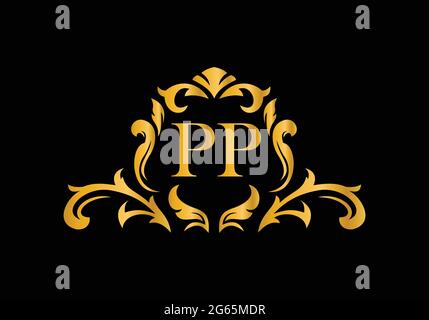 Luxury Alphabet letters PP. Golden Floral alphabet . Monogram initials perfectly for wedding invitations, greeting card, logo, and other design. Stock Vector