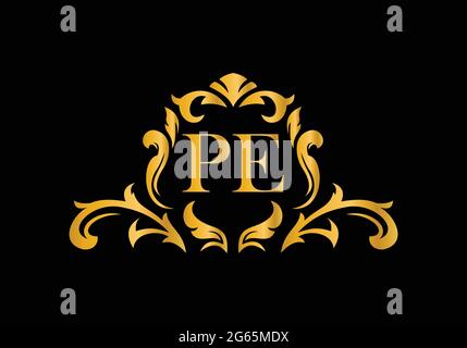 Luxury Alphabet letters PE. Golden Floral alphabet . Monogram initials perfectly for wedding invitations, greeting card, logo, and other design. Stock Vector