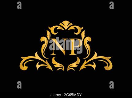 Luxury Alphabet letters NP. Golden Floral alphabet . Monogram initials perfectly for wedding invitations, greeting card, logo, and other design. Stock Vector