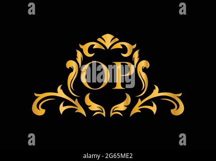 Luxury Alphabet letters OP. Golden Floral alphabet . Monogram initials perfectly for wedding invitations, greeting card, logo, and other design. Stock Vector