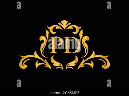 Luxury Alphabet letters PD. Golden Floral alphabet . Monogram initials perfectly for wedding invitations, greeting card, logo, and other design. Stock Vector