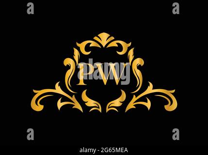 Luxury Alphabet letters PW. Golden Floral alphabet . Monogram initials perfectly for wedding invitations, greeting card, logo, and other design. Stock Vector