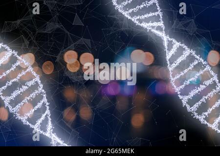 digital futuristic dna spiral, medicine interface technology Stock Photo