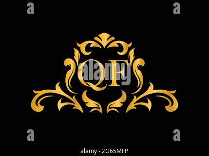 Luxury Alphabet letters QF. Golden Floral alphabet . Monogram initials perfectly for wedding invitations, greeting card, logo, and other design. Stock Vector