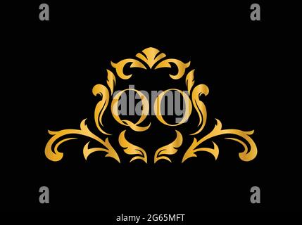 Luxury Alphabet letters QO. Golden Floral alphabet . Monogram initials perfectly for wedding invitations, greeting card, logo, and other design. Stock Vector