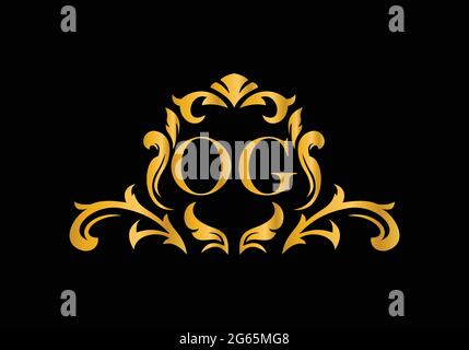 Luxury Alphabet letters OG. Golden Floral alphabet . Monogram initials perfectly for wedding invitations, greeting card, logo, and other design. Stock Vector