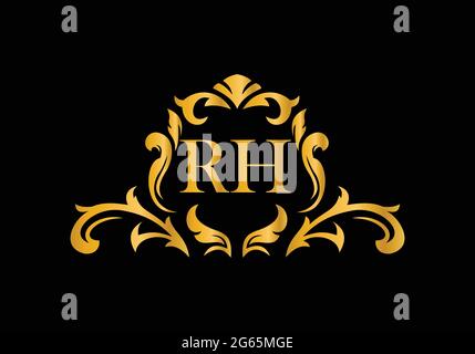 Luxury Alphabet letters RH. Golden Floral alphabet . Monogram initials perfectly for wedding invitations, greeting card, logo, and other design. Stock Vector