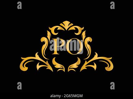 Luxury Alphabet letters PO. Golden Floral alphabet . Monogram initials perfectly for wedding invitations, greeting card, logo, and other design. Stock Vector