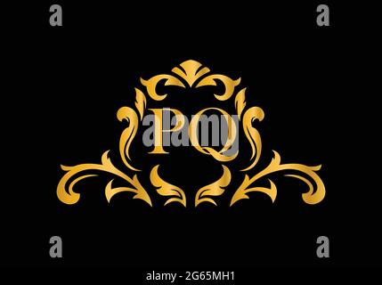 Luxury Alphabet letters PQ. Golden Floral alphabet . Monogram initials perfectly for wedding invitations, greeting card, logo, and other design. Stock Vector