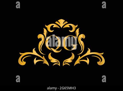 Luxury Alphabet letters QG. Golden Floral alphabet . Monogram initials perfectly for wedding invitations, greeting card, logo, and other design. Stock Vector
