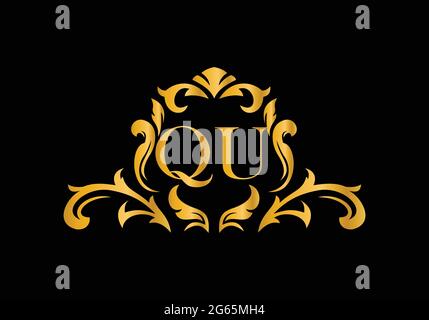 Luxury Alphabet letters QU. Golden Floral alphabet . Monogram initials perfectly for wedding invitations, greeting card, logo, and other design. Stock Vector