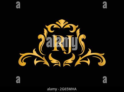 Luxury Alphabet letters RJ. Golden Floral alphabet . Monogram initials perfectly for wedding invitations, greeting card, logo, and other design. Stock Vector
