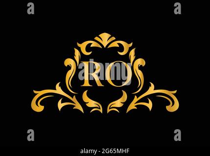 Luxury Alphabet letters RO. Golden Floral alphabet . Monogram initials perfectly for wedding invitations, greeting card, logo, and other design. Stock Vector